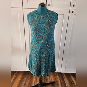 Blue and Brown Paisley Midi Dress By Pink Cattlelac